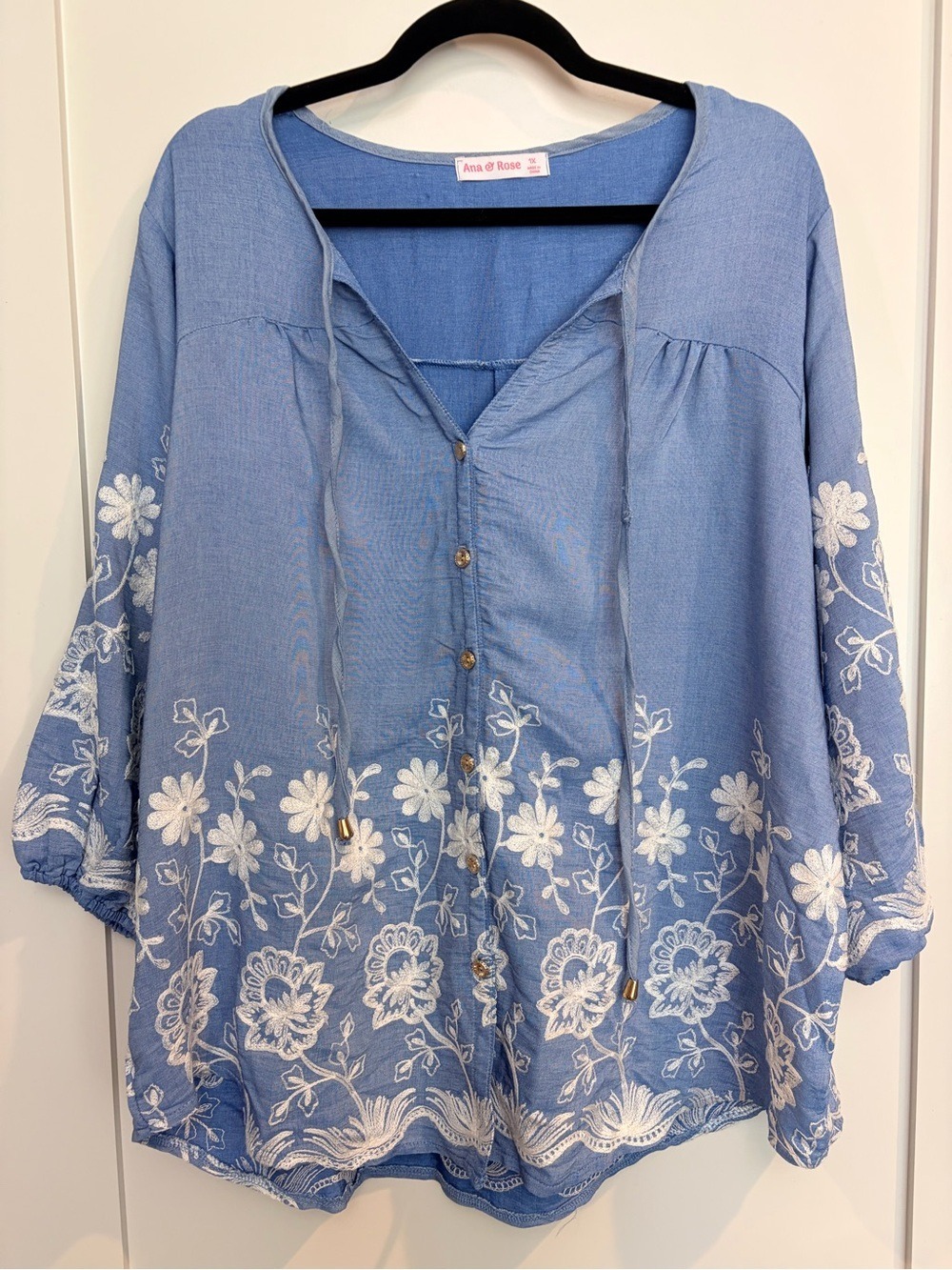 Anna & Rose Blue Embroidered Tunic Top